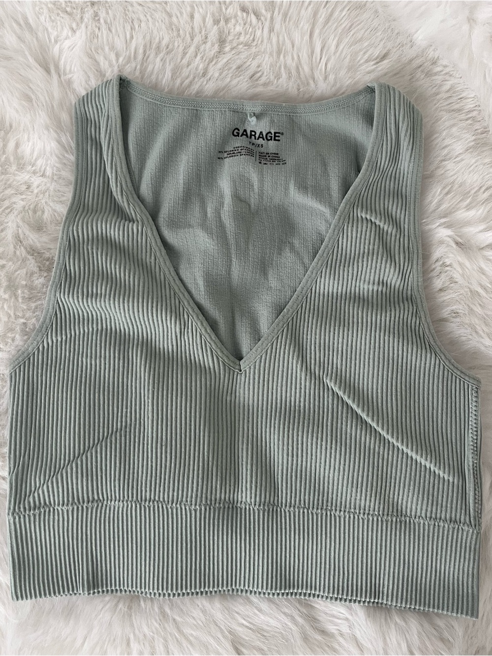 Garage Sage Ribbed V-Neck Crop Tank